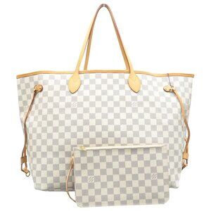 100% Authentic Louis Vuitton Neverfull GM White Damier Azur Canvas Shoulder Bag